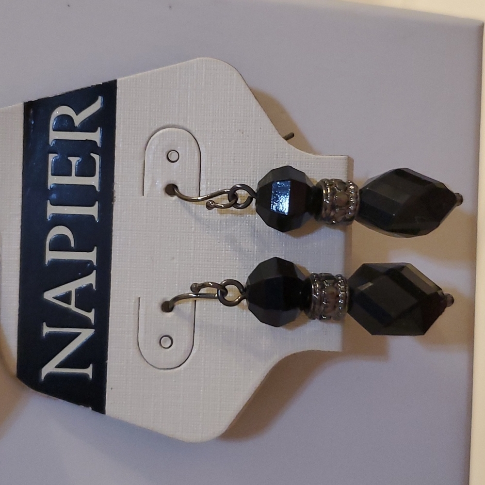 Napier Black Bead Earrings - Picture 1 of 2
